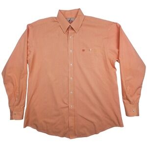Wrangler Mens Long Sleeve Check Button Up Western‎ Rodeo Shirt Orange White XL